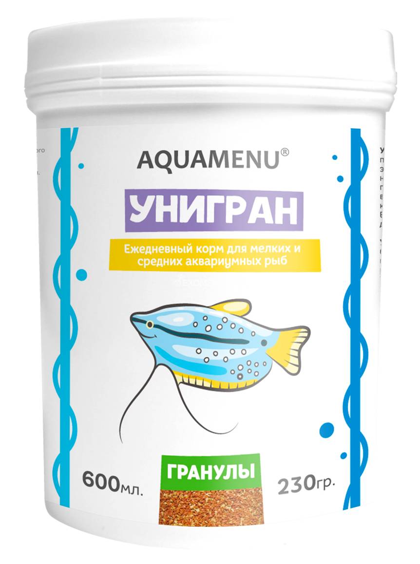 Корм AQUAMENU Унигран 600 мл, гранулы для мелких и средних рыб