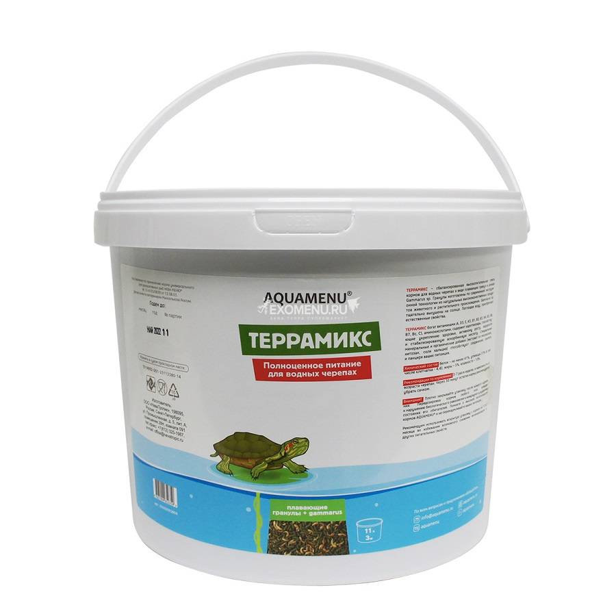 Корм AQUAMENU Террамикс 11 л (3 кг), корм для водных черепах в виде гранул и гаммаруса