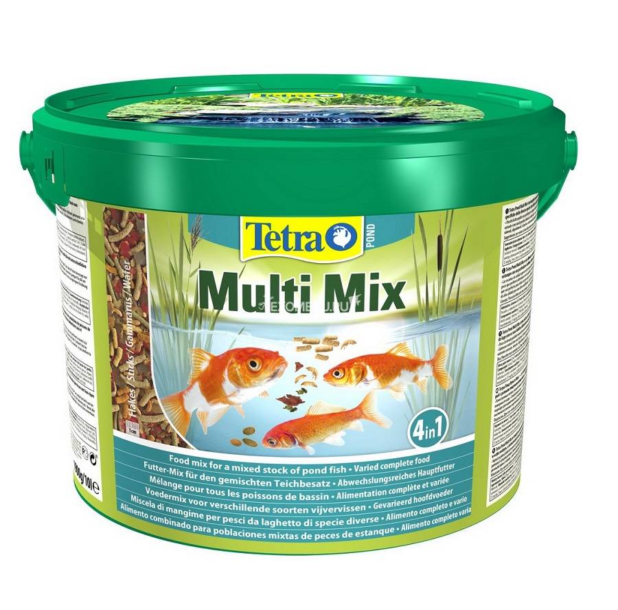 Корм для прудовых рыб Tetra  Pond Multi Mix 10 л, кормовая смесь: хлопья, палочки, таблетки, гаммарус (1900 г)