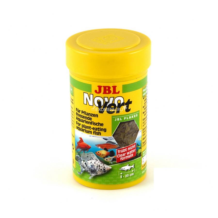 JBL NovoVert - Основной корм в форме хлопьев для растительноядных пресноводных аквариумных рыб, 100 мл (16 г)