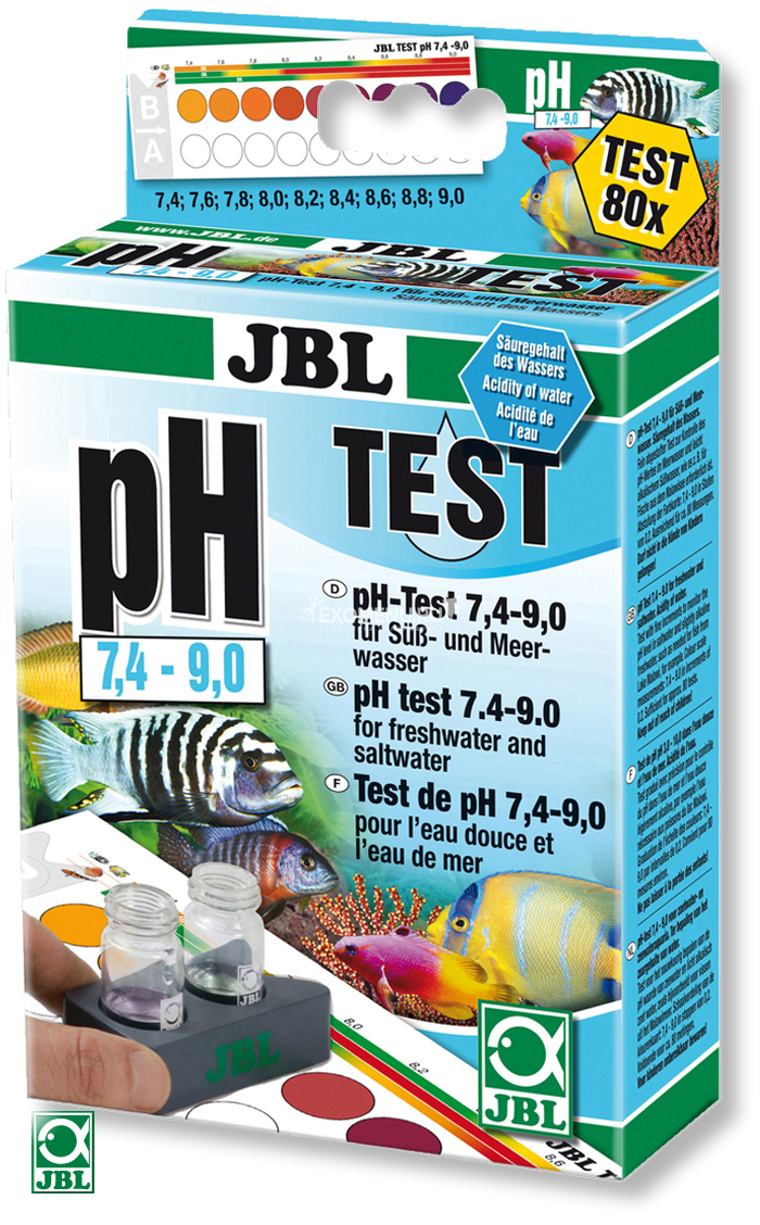 JBL pH 7,4-9,0 Test - Экспресс-тест для контроля значения рН в пресной и морской воде в диапазоне 7,4-9,0 единиц, примерно на 80 измерений