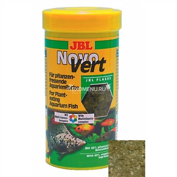 JBL NovoVert - Основной корм в форме хлопьев для растительноядных пресноводных аквариумных рыб, 250 мл (40 г)