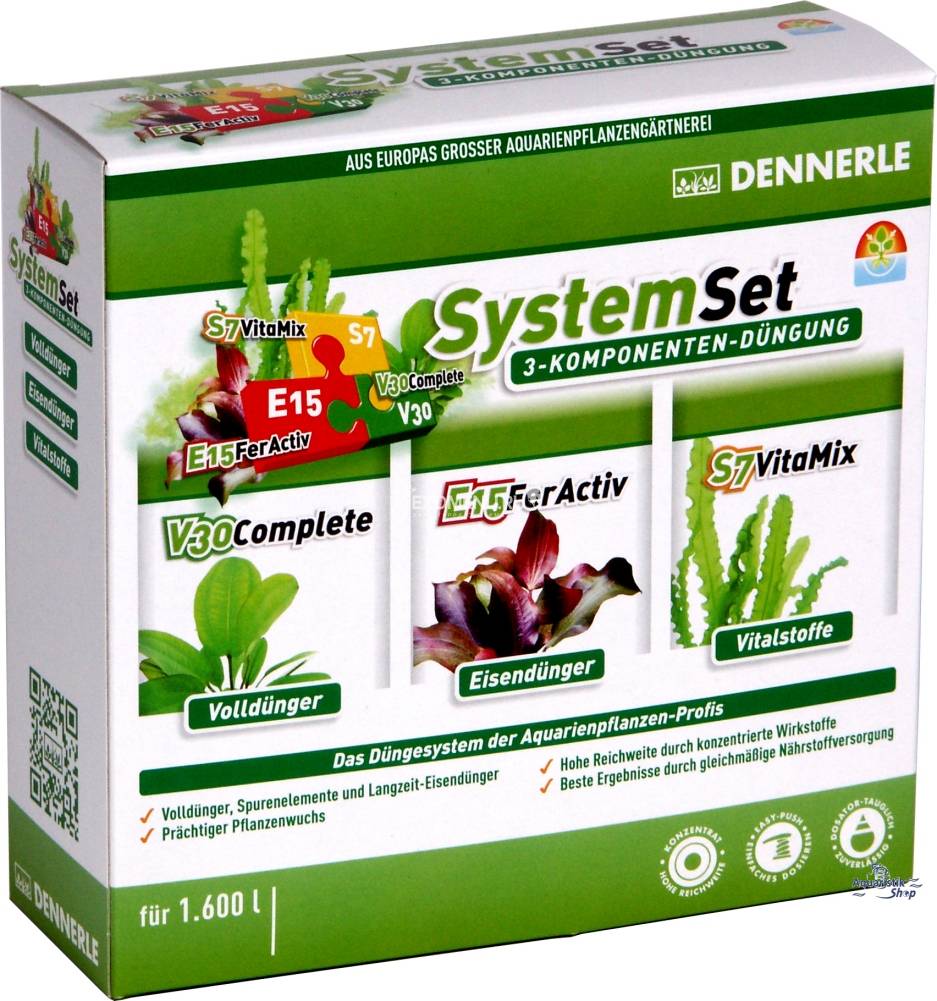 Dennerle Perfect Plant System Set - Комплект препаратов для системного и профессионального ухода за аквариумными растениями (E15 10 табл., S7 25 мл, V30 25 мл), на 800 л