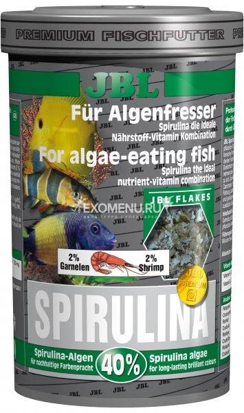 JBL Spirulina - Основной корм премиум-класса в форме хлопьев для растительноядных аквариумных рыб, 1000 мл (160 г)