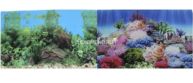 Фон для аквариума двухсторонний Коралловый рай/Подводный пейзаж 60х150см (9099/9031)
