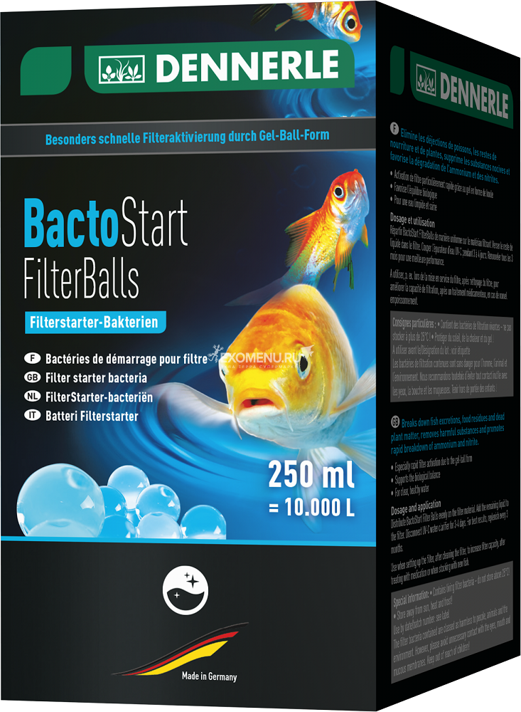 Dennerle BactoStart FilterBalls - Шарики с бактериями для биологической активации прудового фильтра, 250 мл на 10000 л прудовой воды