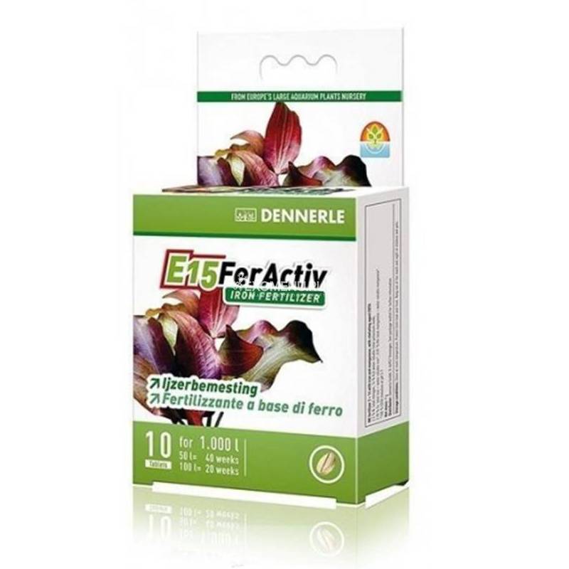 Dennerle E15 FerActiv 10 - Железосодержащее удобрение длительного действия в форме таблеток для любых аквариумных растений, 10 шт. на 1000 л